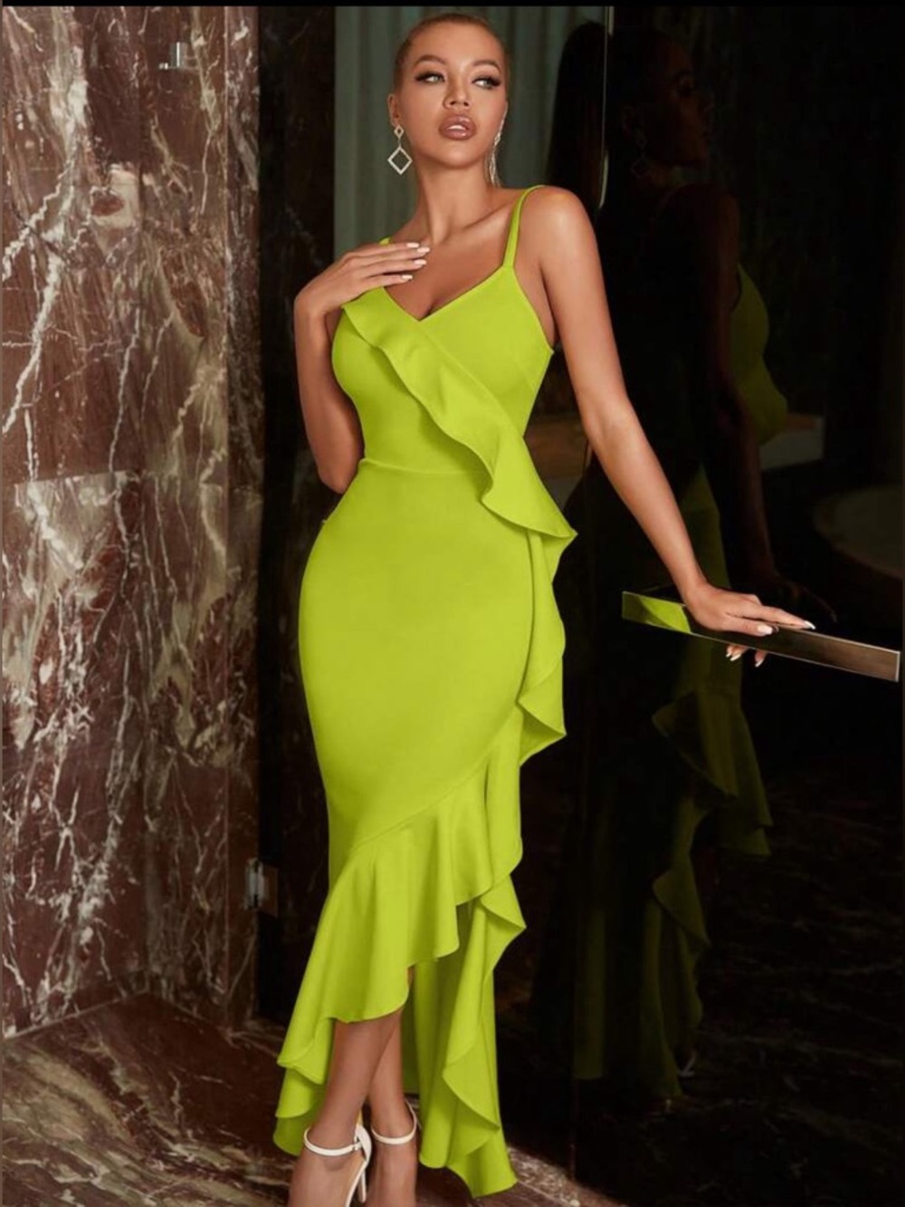 Rafaella Ruffled Dress Size L Light Green Sleeveless Knee Length Women's